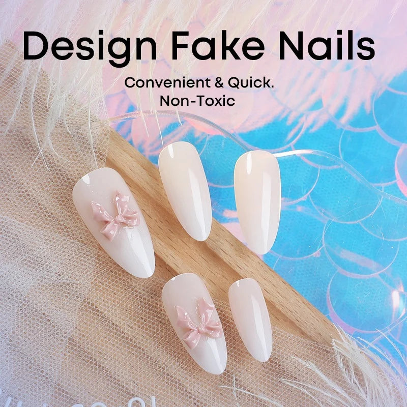 Press-On Nail Set Ombre Gradient & Bow Accents