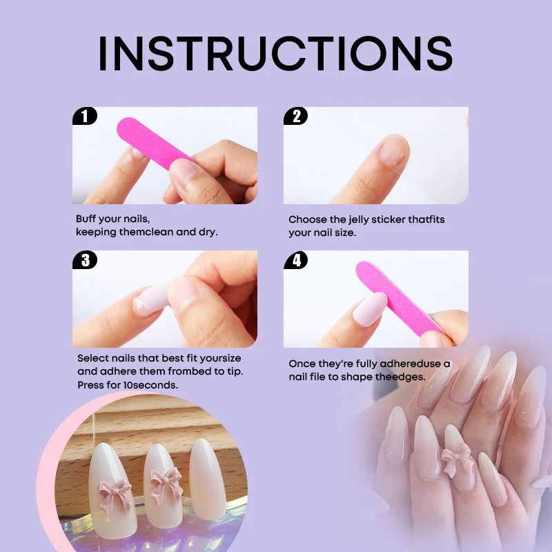Press-On Nail Set Ombre Gradient & Bow Accents