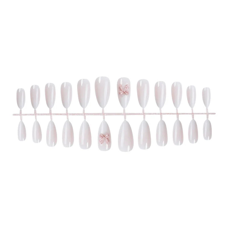 Press-On Nail Set Ombre Gradient & Bow Accents