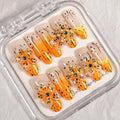 Press-On Nail Set Ombre Gradient & Floral Accents Portable Case