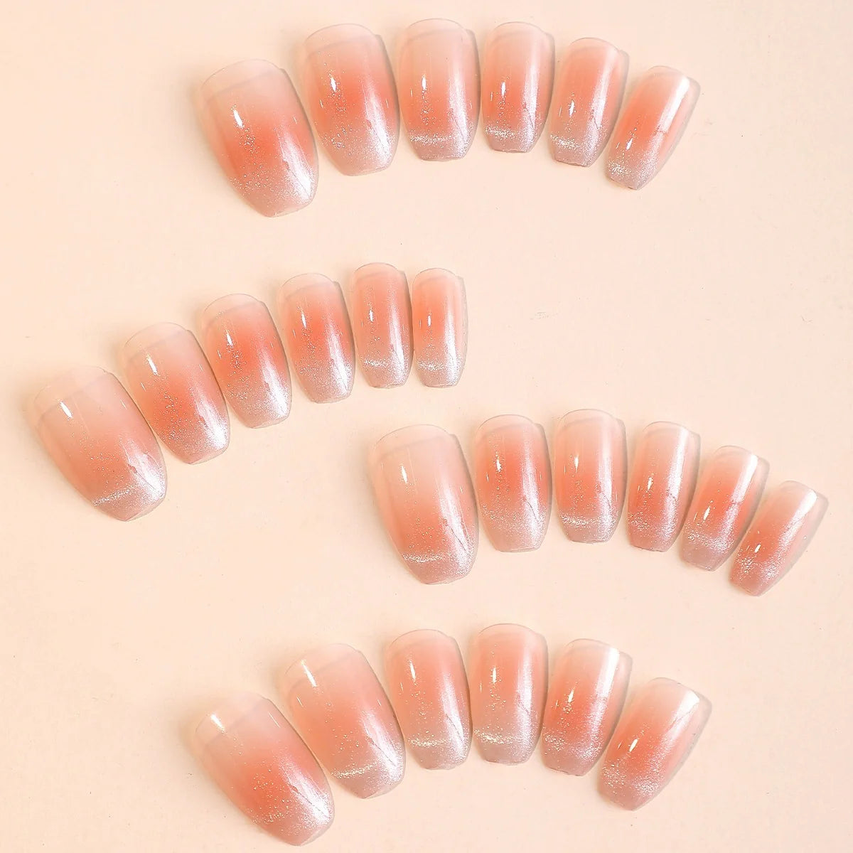 Press-On Nail Set Ombre Gradient Glitter Accents
