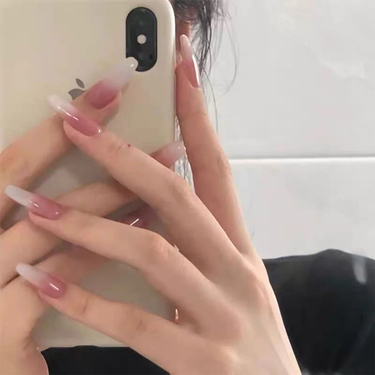 Press-On Nail Set Ombre Gradient Glue-Free & Reusable