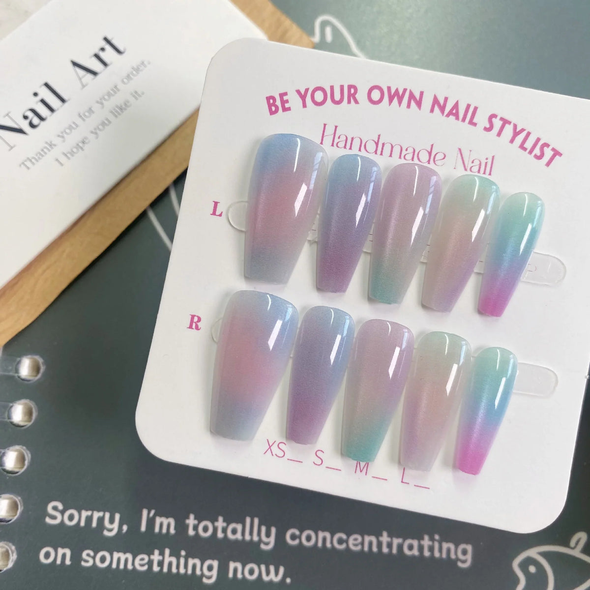 Press-On Nail Set Ombre Gradient Reusable XS To L