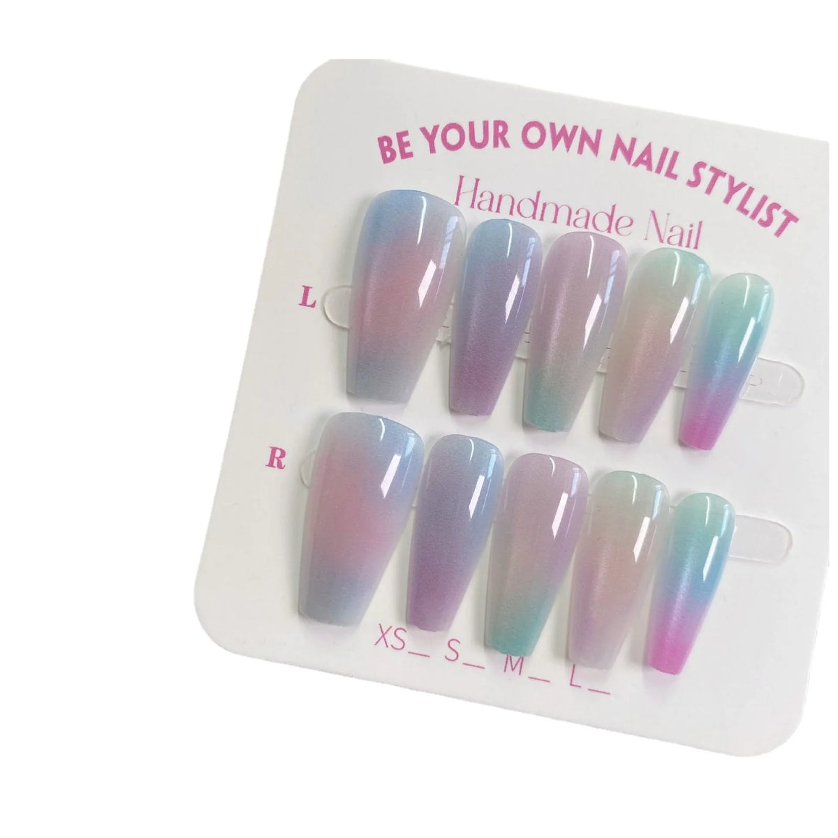 Press-On Nail Set Ombre Gradient Reusable XS To L
