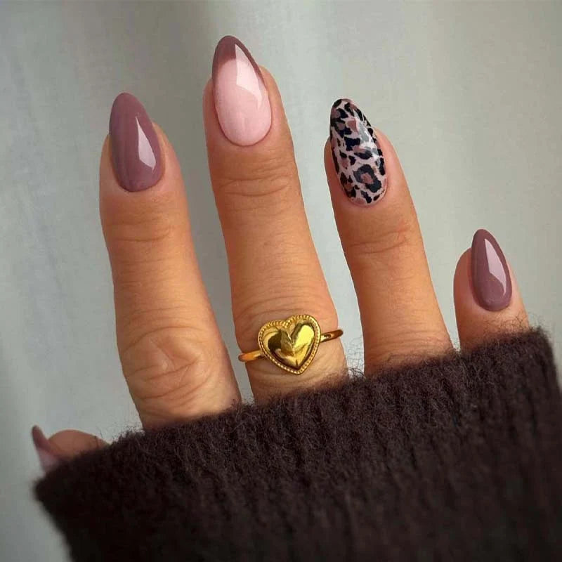 Press-On Nail Set Ombre & Leopard Reusable Fit