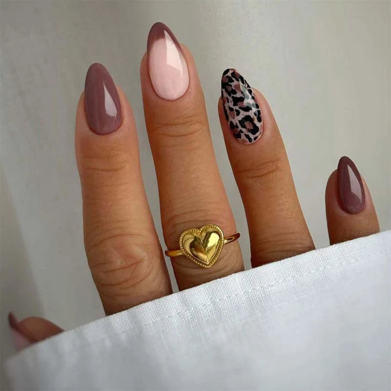 Press-On Nail Set Ombre & Leopard Reusable Fit