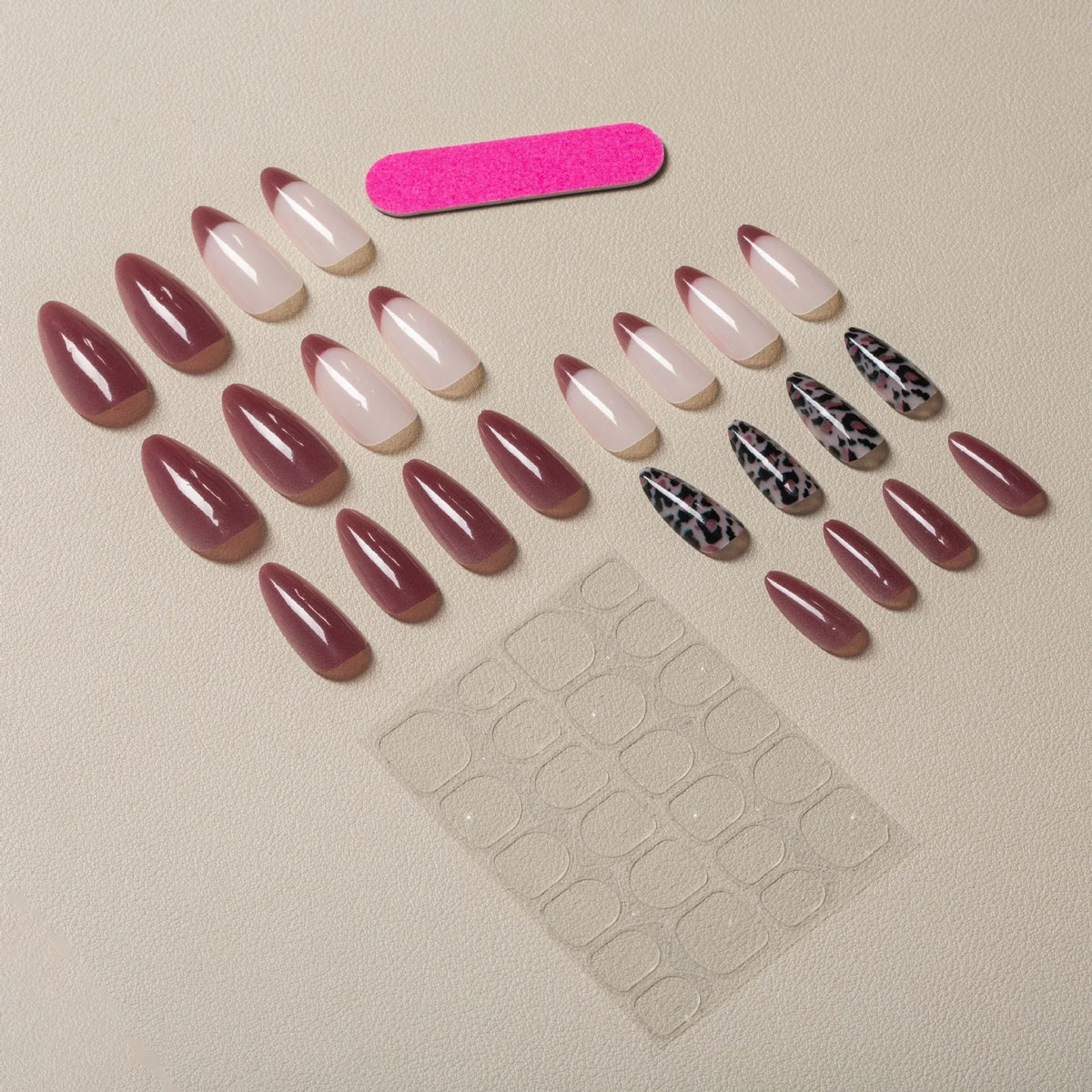 Press-On Nail Set Ombre & Leopard Reusable Fit