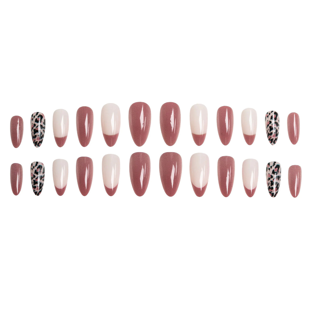 Press-On Nail Set Ombre & Leopard Reusable Fit