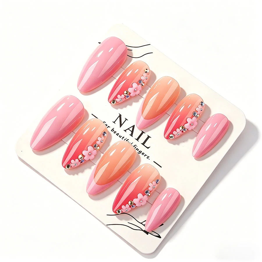 Press-On Nail Set Ombre & Mixed Shapes Long-Lasting