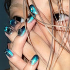 Press-On Nail Set Ombre & Rhinestone Jelly Black Blue