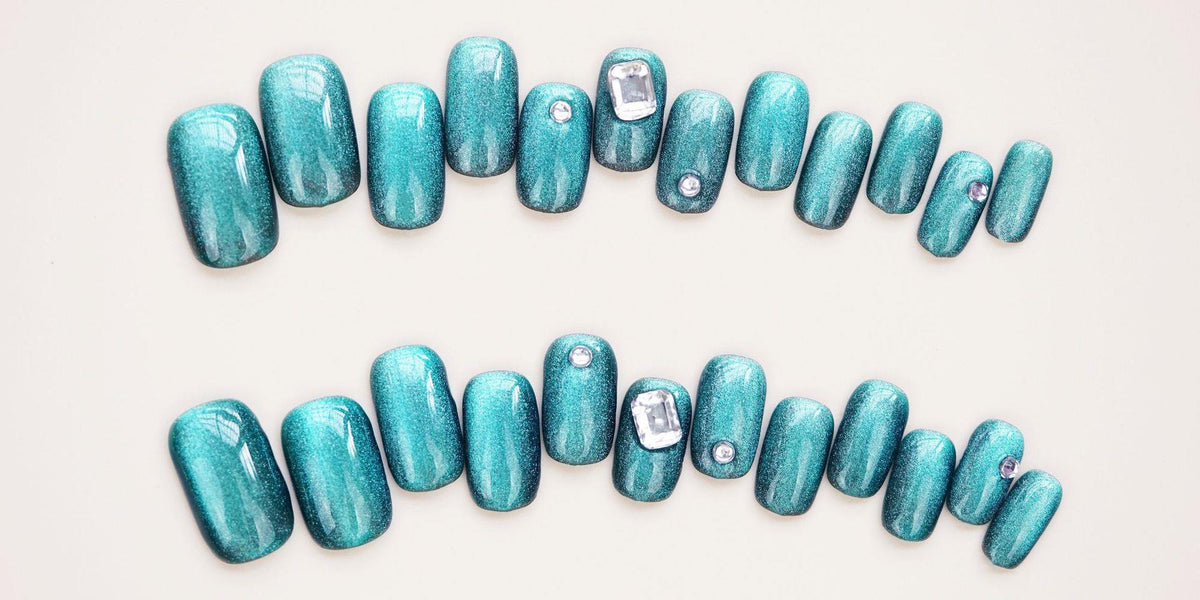 Press-On Nail Set Ombre & Rhinestone Jelly Black Blue