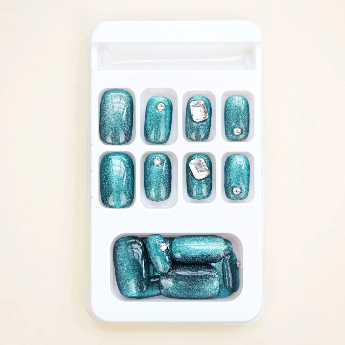 Press-On Nail Set Ombre & Rhinestone Jelly Black Blue