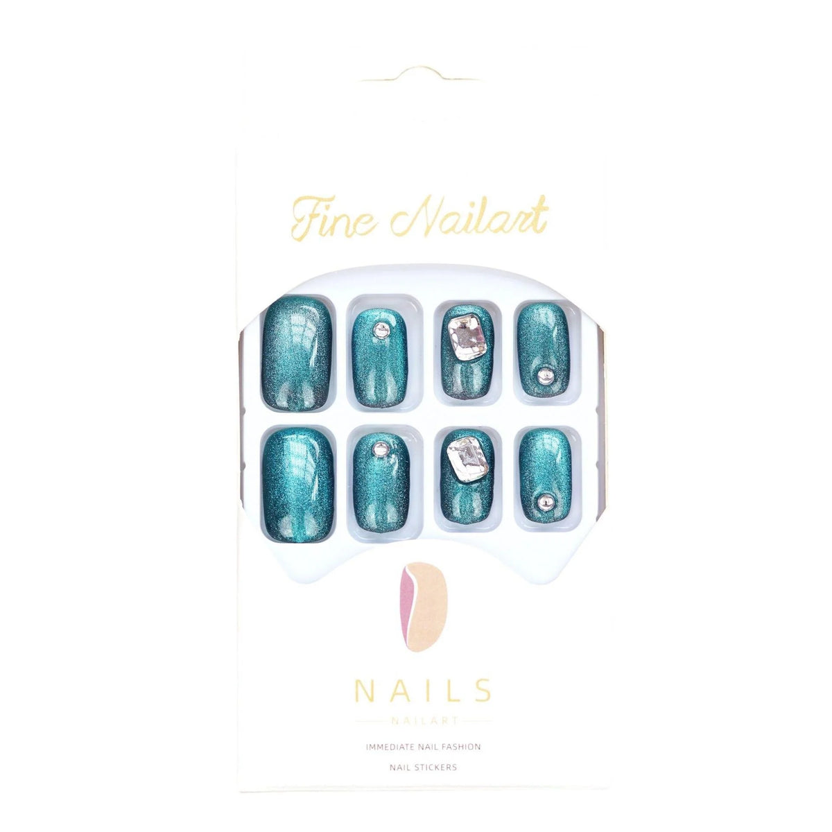 Press-On Nail Set Ombre & Rhinestone Jelly Black Blue