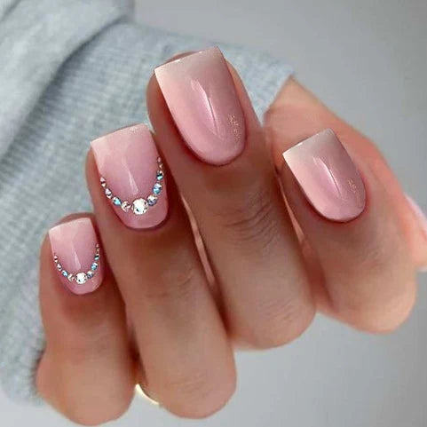 Press-On Nail Set Ombre & Sparkle Durable Adhesive 24-Piece
