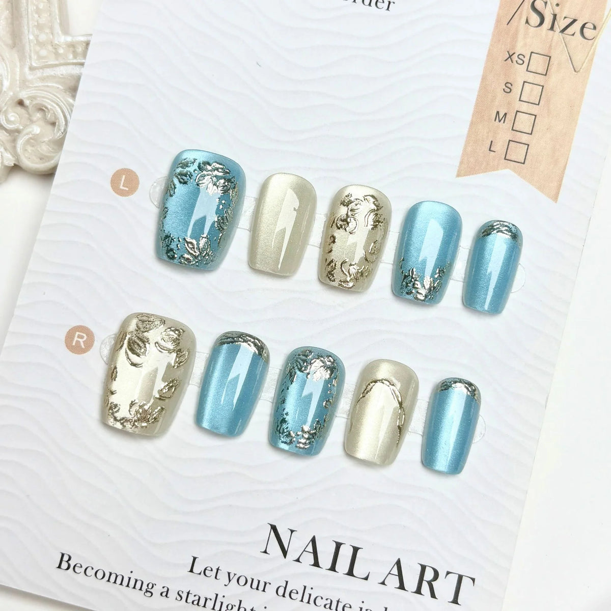 Press-On Nail Set Ornate Floral Shimmer Long-Lasting Wear