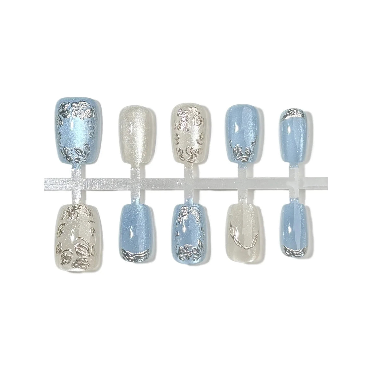 Press-On Nail Set Ornate Floral Shimmer Long-Lasting Wear