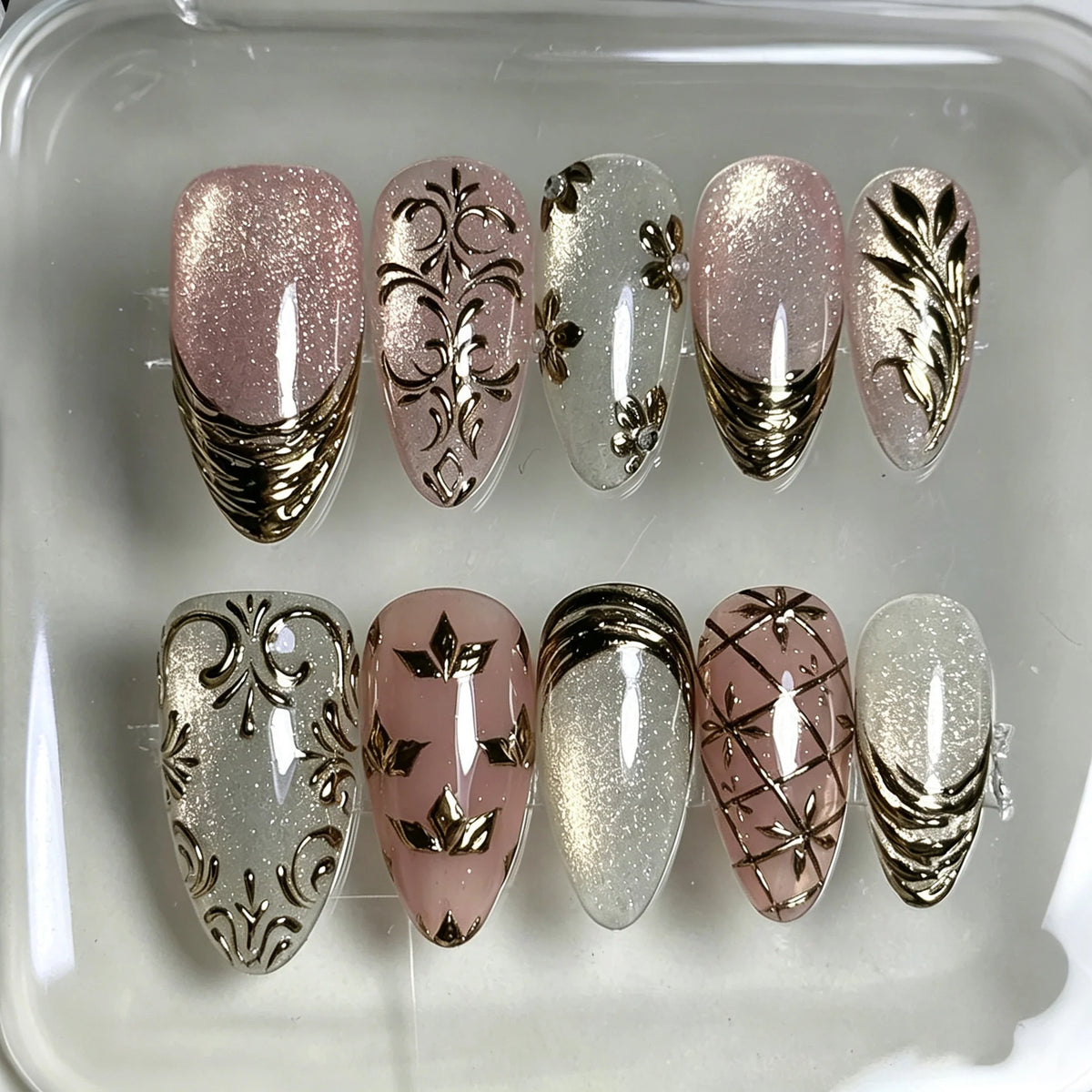Press-On Nail Set Ornate Rhinestone Reusable