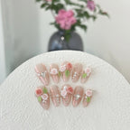 Press-On Nail Set Peach 3D Floral Comfort Fit