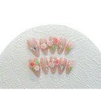 Press-On Nail Set Peach 3D Floral Comfort Fit