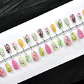 Press-On Nail Set Peach Branch Floral Long-Lasting