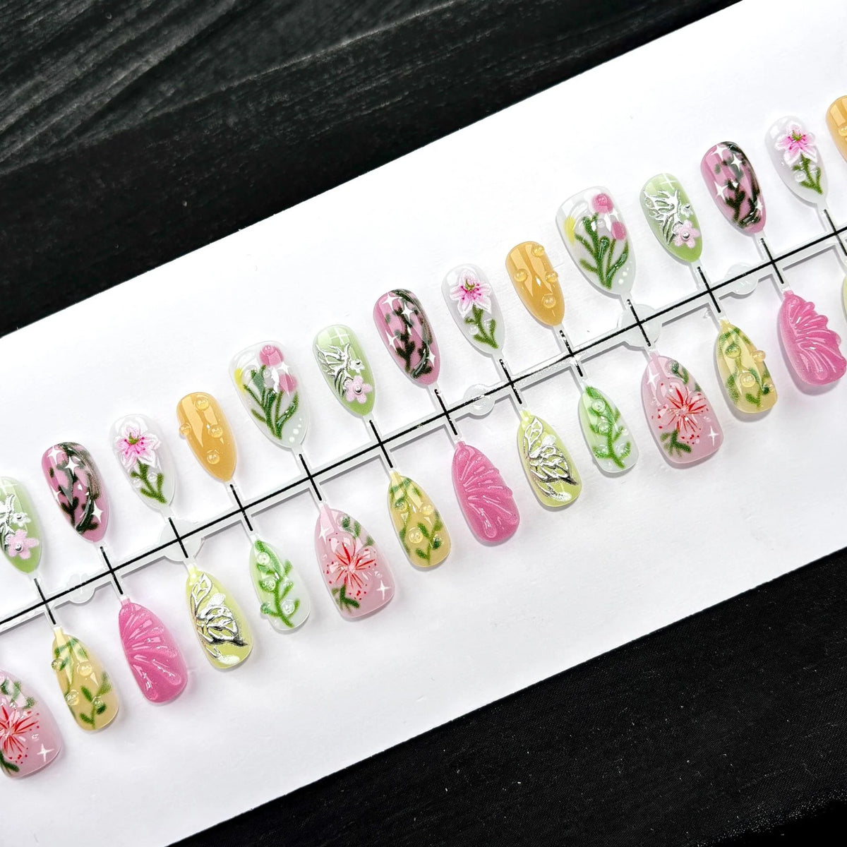 Press-On Nail Set Peach Branch Floral Long-Lasting