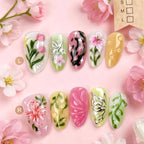 Press-On Nail Set Peach Branch Floral Long-Lasting