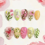 Press-On Nail Set Peach Branch Floral Long-Lasting