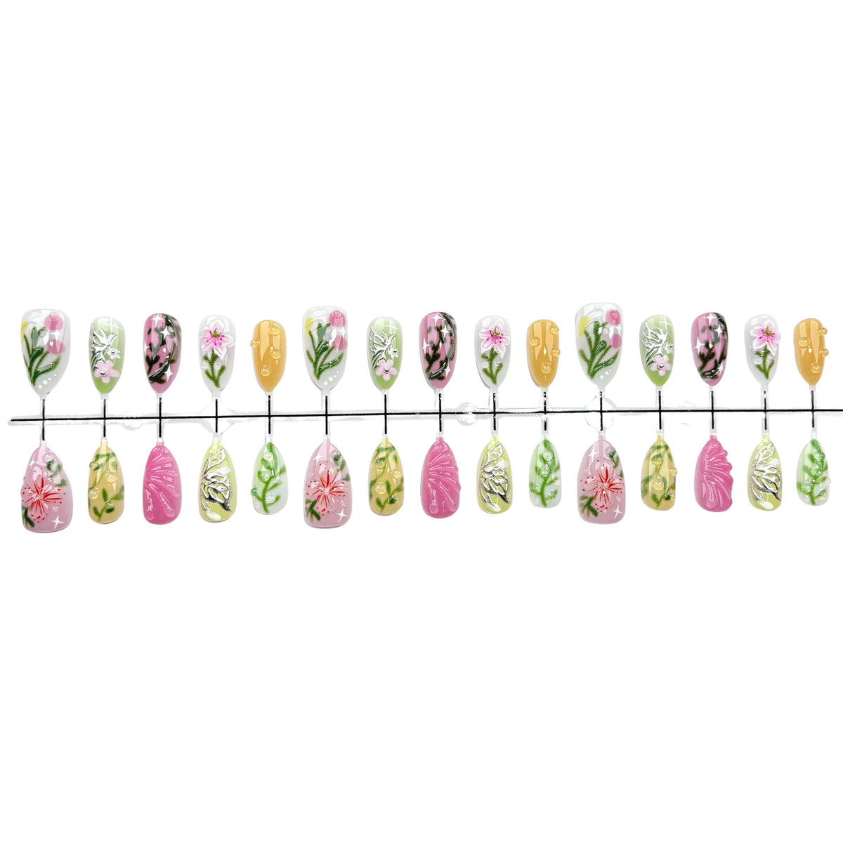Press-On Nail Set Peach Branch Floral Long-Lasting