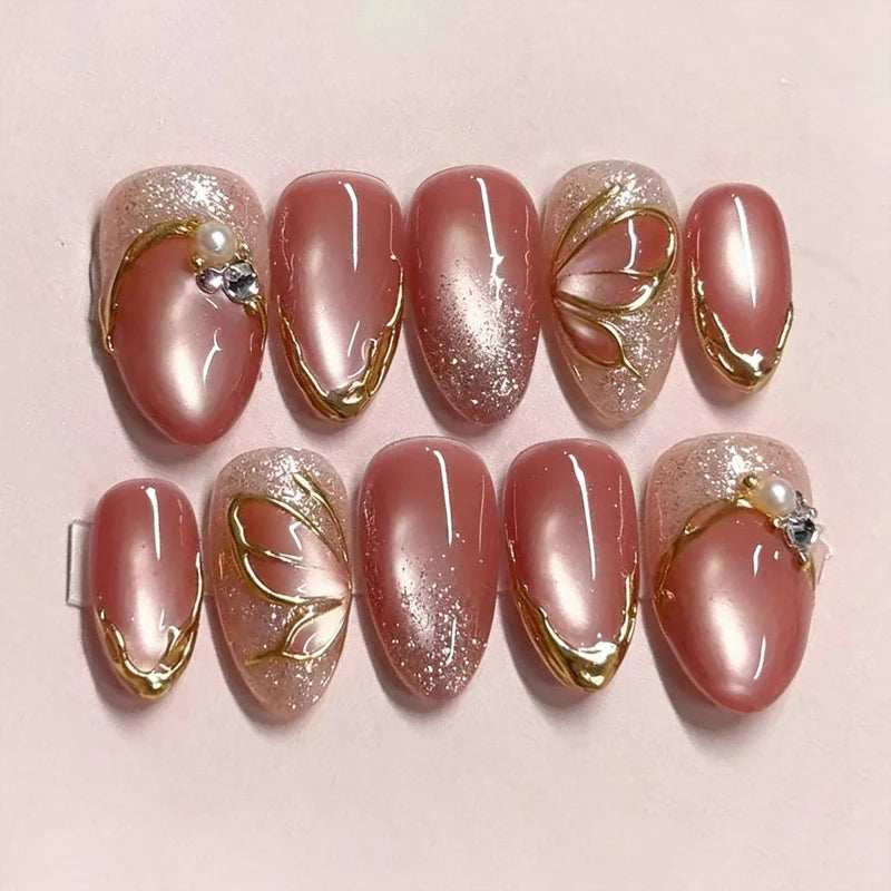 Press-On Nail Set Pearl Accent Glossy Peel & Stick Long-Lasting