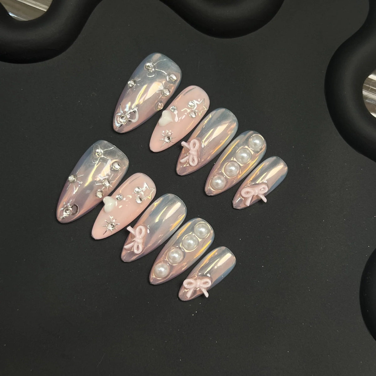 Press-On Nail Set Pearl Accents Reusable Set of 10