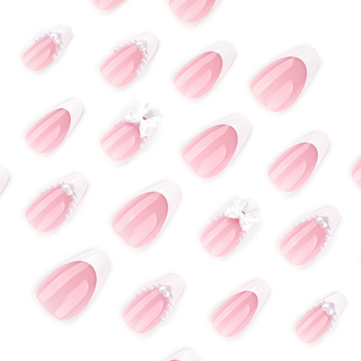 Press-On Nail Set Pearl & Bow Accents