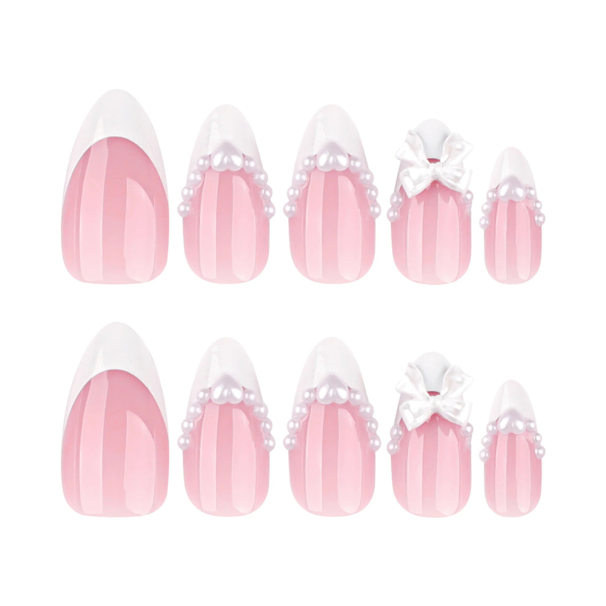Press-On Nail Set Pearl & Bow Accents