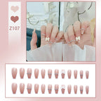 Press-On Nail Set Pearl & Bow Embellished Easy Application