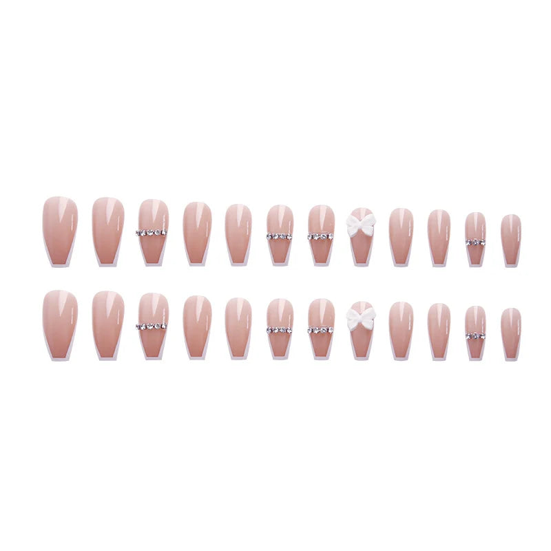 Press-On Nail Set Pearl & Bow Embellished Easy Application