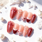 Press-On Nail Set Pearl & Bow Embellished Peel And Stick