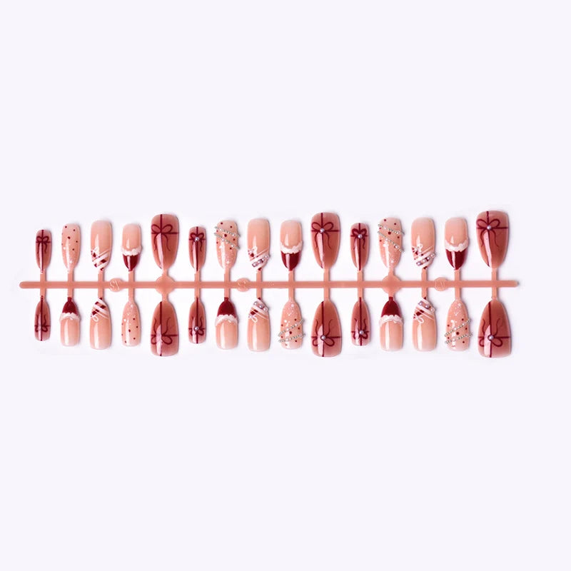 Press-On Nail Set Pearl & Bow Embellished Peel And Stick