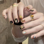 Press-On Nail Set Pearl-Embellished Floral & Geometric Reusable