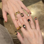 Press-On Nail Set Pearl-Embellished Floral & Geometric Reusable