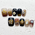 Press-On Nail Set Pearl-Embellished Floral & Geometric Reusable