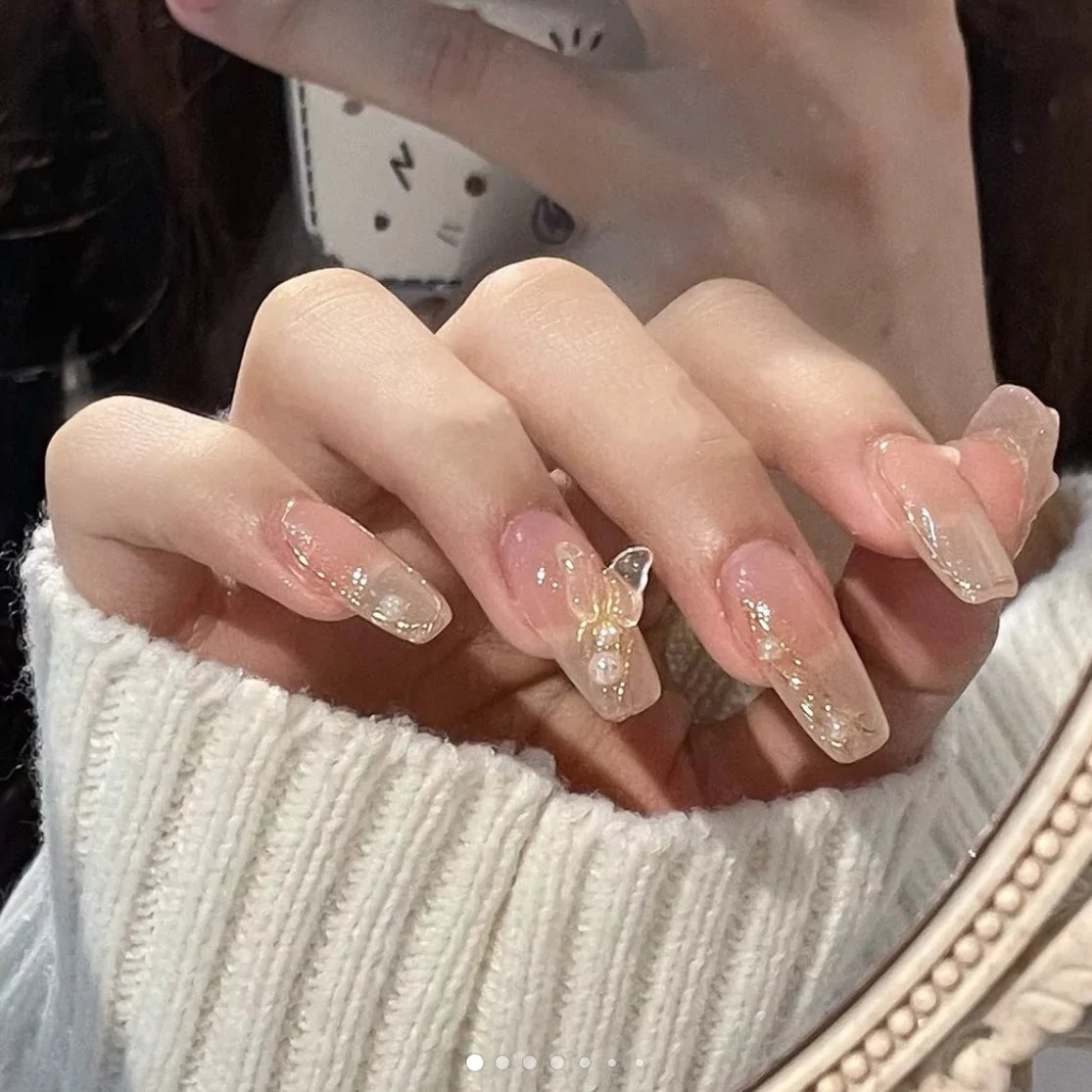 Press-On Nail Set Pearl & Gem Embellished Salon-Quality