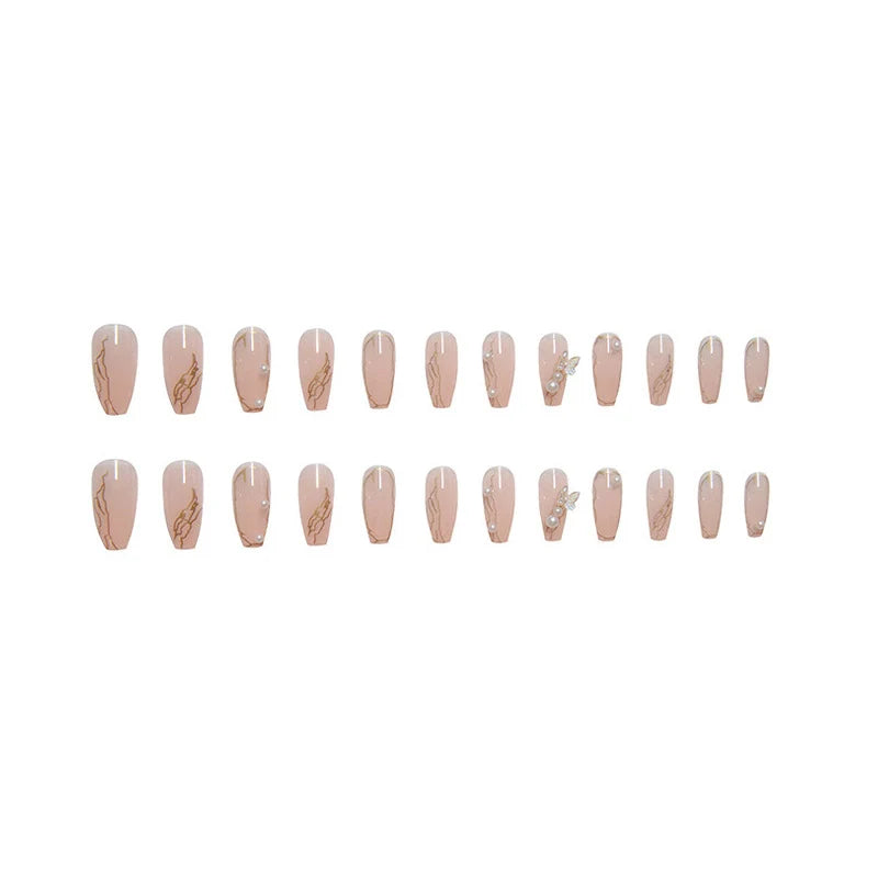 Press-On Nail Set Pearl & Gem Embellished Salon-Quality