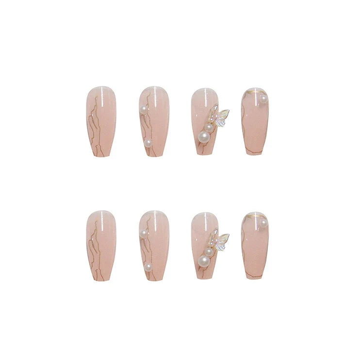 Press-On Nail Set Pearl & Gem Embellished Salon-Quality