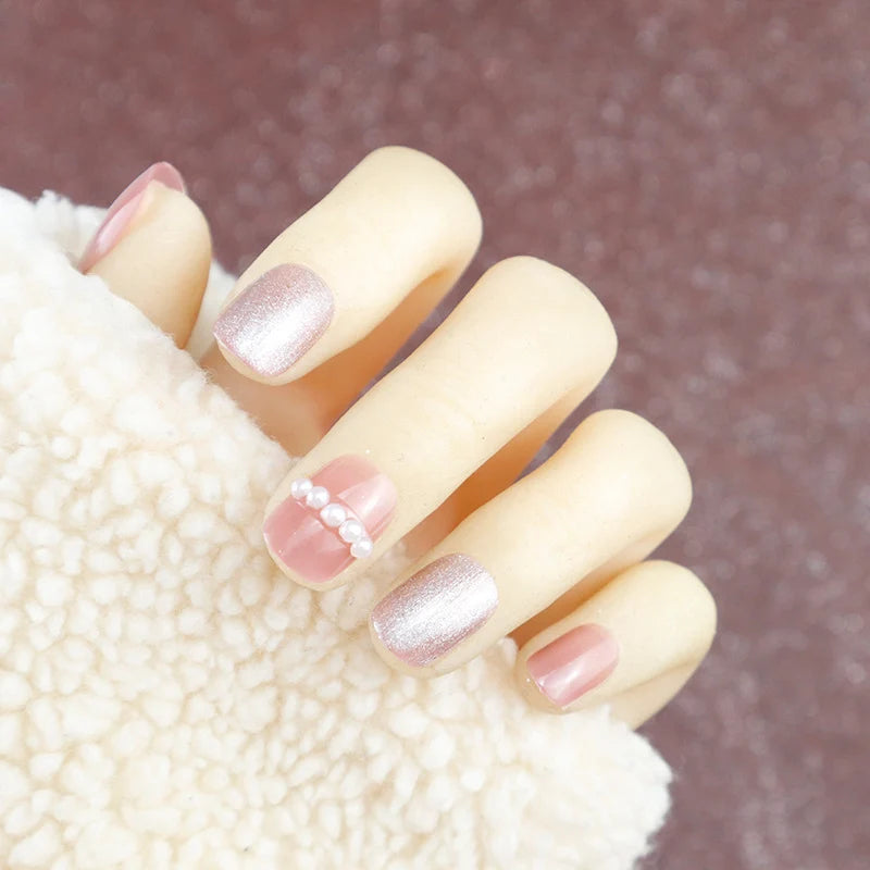 Press-On Nail Set Pearl & Glitter Easy Application