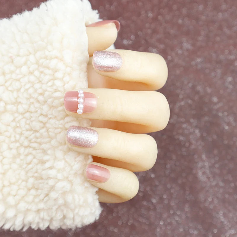 Press-On Nail Set Pearl & Glitter Easy Application