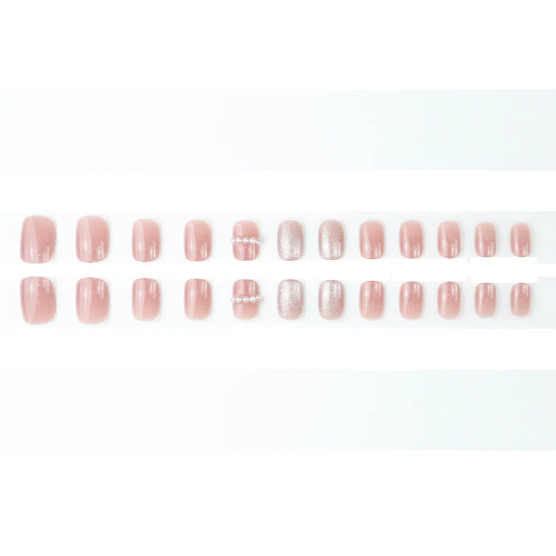 Press-On Nail Set Pearl & Glitter Easy Application