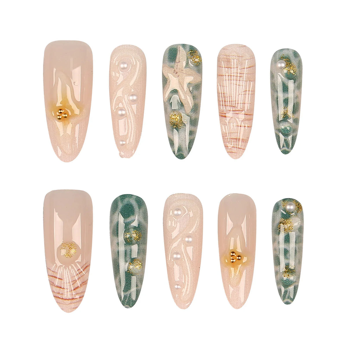 Press-On Nail Set Pearl & Marble Designs