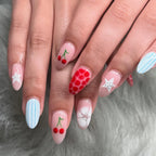 Press-On Nail Set Peel-And-Press Cherry Star Stripe