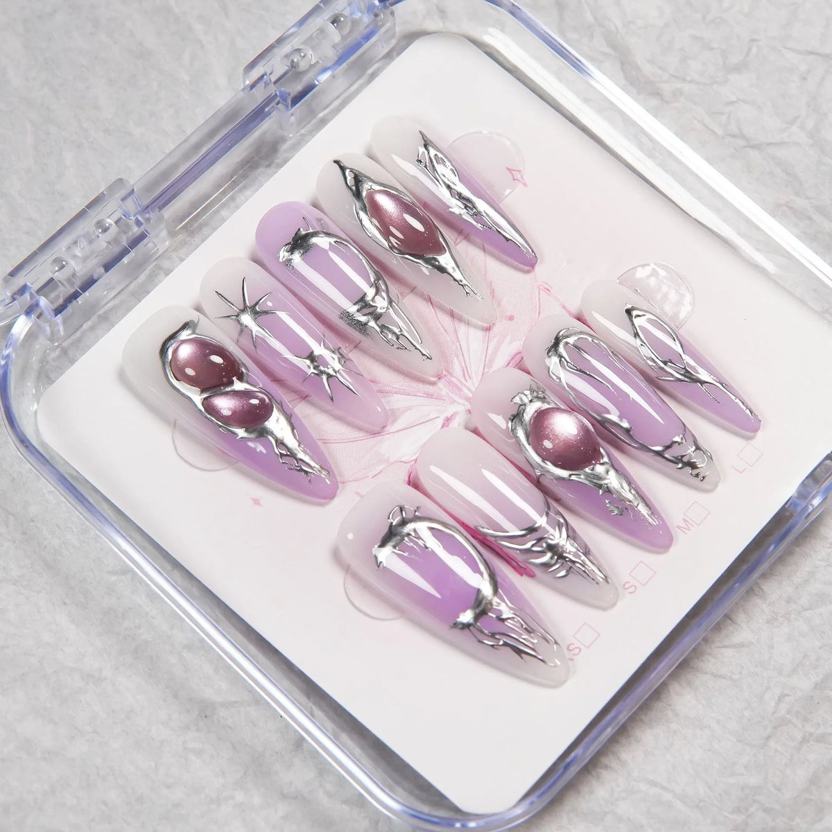 Press-On Nail Set Peel-And-Press Metallic Accents Multiple Sizes