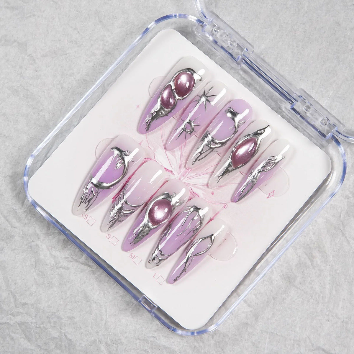 Press-On Nail Set Peel-And-Press Metallic Accents Multiple Sizes