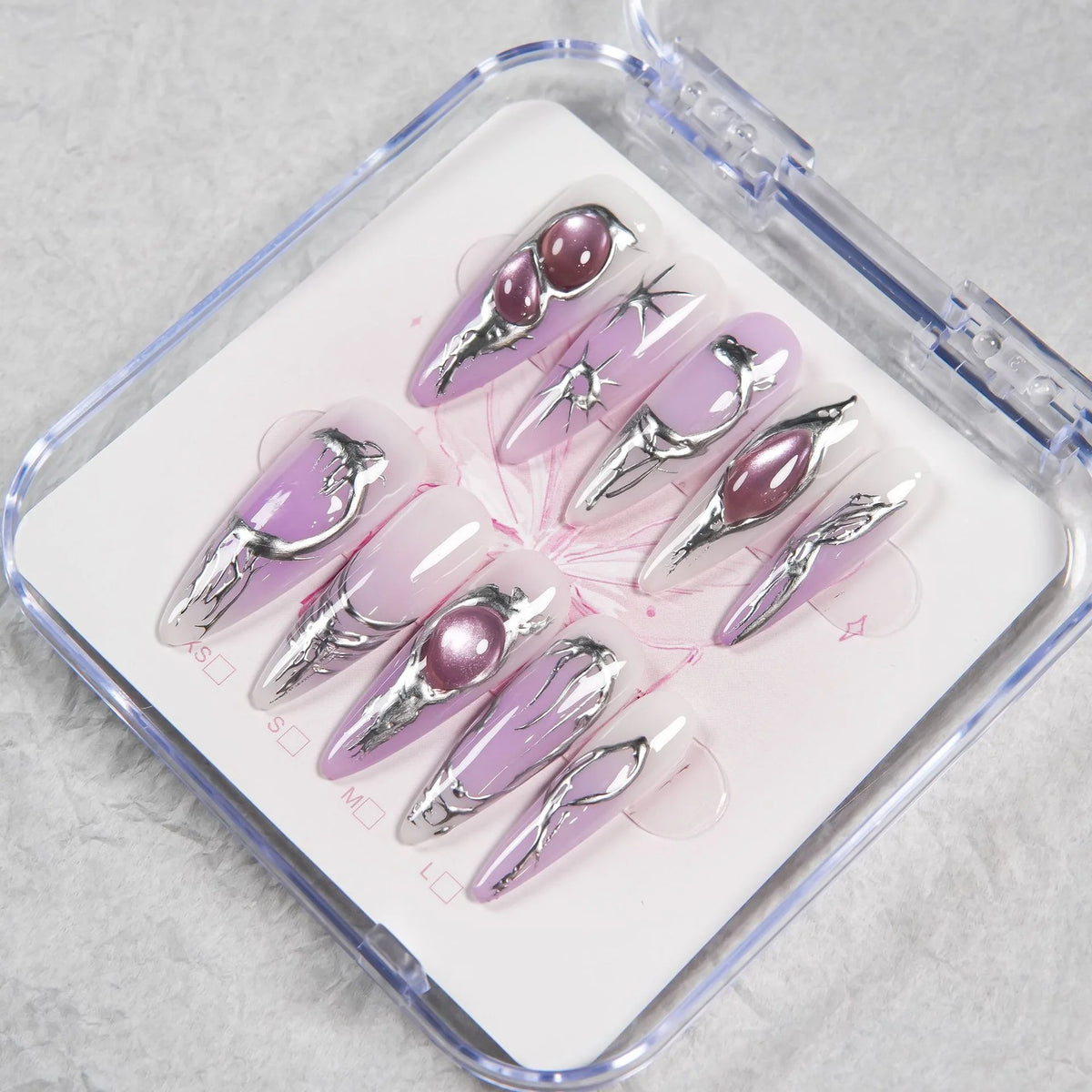 Press-On Nail Set Peel-And-Press Metallic Accents Multiple Sizes